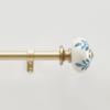 Martha Stewart Roseland Curtain Rod Set for Windows 36”- 66”, 3/4 inch, Brushed Brass, Blue White Finials(Gold)