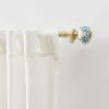 Martha Stewart Roseland Curtain Rod Set for Windows 36”- 66”, 3/4 inch, Brushed Brass, Blue White Finials(Gold)