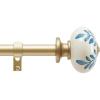 Martha Stewart Roseland Curtain Rod Set for Windows 36”- 66”, 3/4 inch, Brushed Brass, Blue White Finials(Gold)