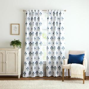 Martha Stewart Blue and White Floral Blackout Window Curtains for Living Room or Bedroom – 37″ x 84″ – Set of 2 – Block Print Flowers(Blue)