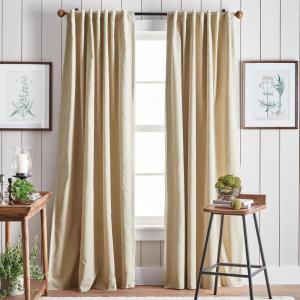 Martha Stewart Lido Linen Blackout Foam Lined Rod Pocket/Back Tab Window Curtain Panel Pair, 84″, White(Linen)