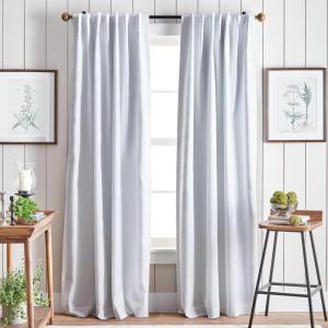 Martha Stewart Lido Linen Blackout Foam Lined Rod Pocket/Back Tab Window Curtain Panel Pair, 84″, White(White)