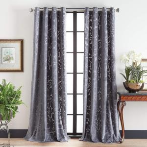 Martha Stewart Sherwood Velvet Grommet Window Curtain Panel Pair, 84″, Teal(Grey)