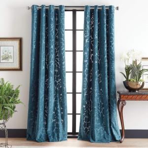 Martha Stewart Sherwood Velvet Grommet Window Curtain Panel Pair, 84″, Teal(Teal)