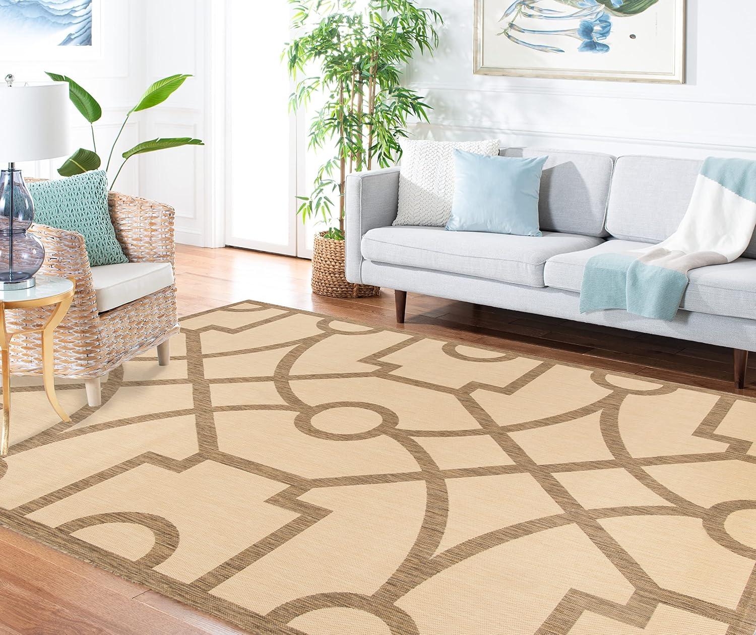 imageMartha Stewart x SAFAVIEH Outdoor Area Rug Collection  8 x 112quot Beige ampamp Terracotta Weather Resistant ampamp Washable Ideal for Patio Backyard Mudroom Deck Dining Space MSR4121JBeigeDark Beige