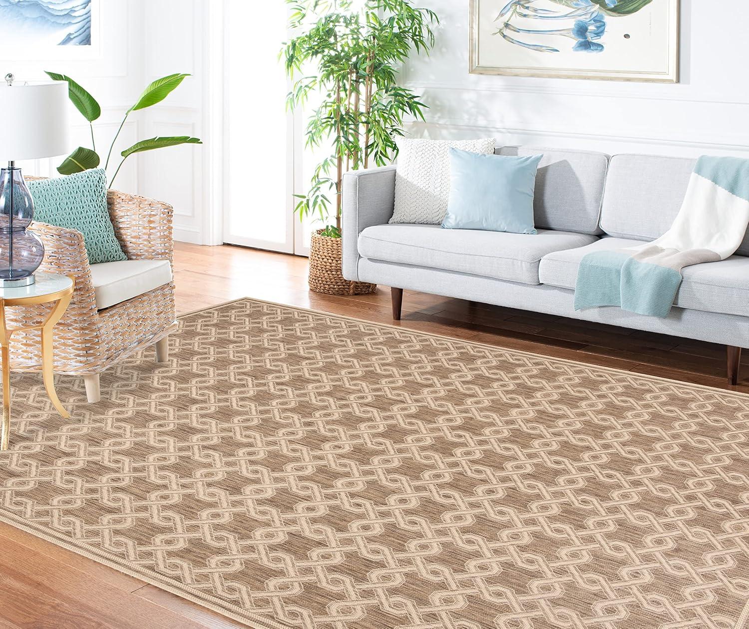 imageMartha Stewart x SAFAVIEH Outdoor Area Rug Collection  8 x 112quot Brown ampamp Cream Weather Resistant ampamp Washable Ideal for Patio Backyard Mudroom Deck Dining Space MSR425322