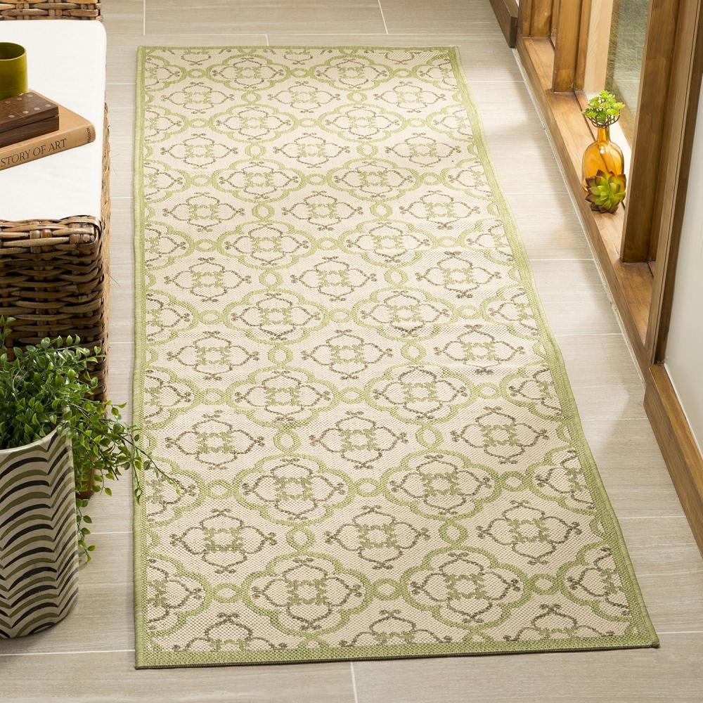 imageMartha Stewart x SAFAVIEH Outdoor Area Rug Collection  8 x 112quot Beige ampamp Sweet Pea Weather Resistant ampamp Washable Ideal for Patio Backyard Mudroom Deck Dining Space MSR4262BeigeSweet Pea