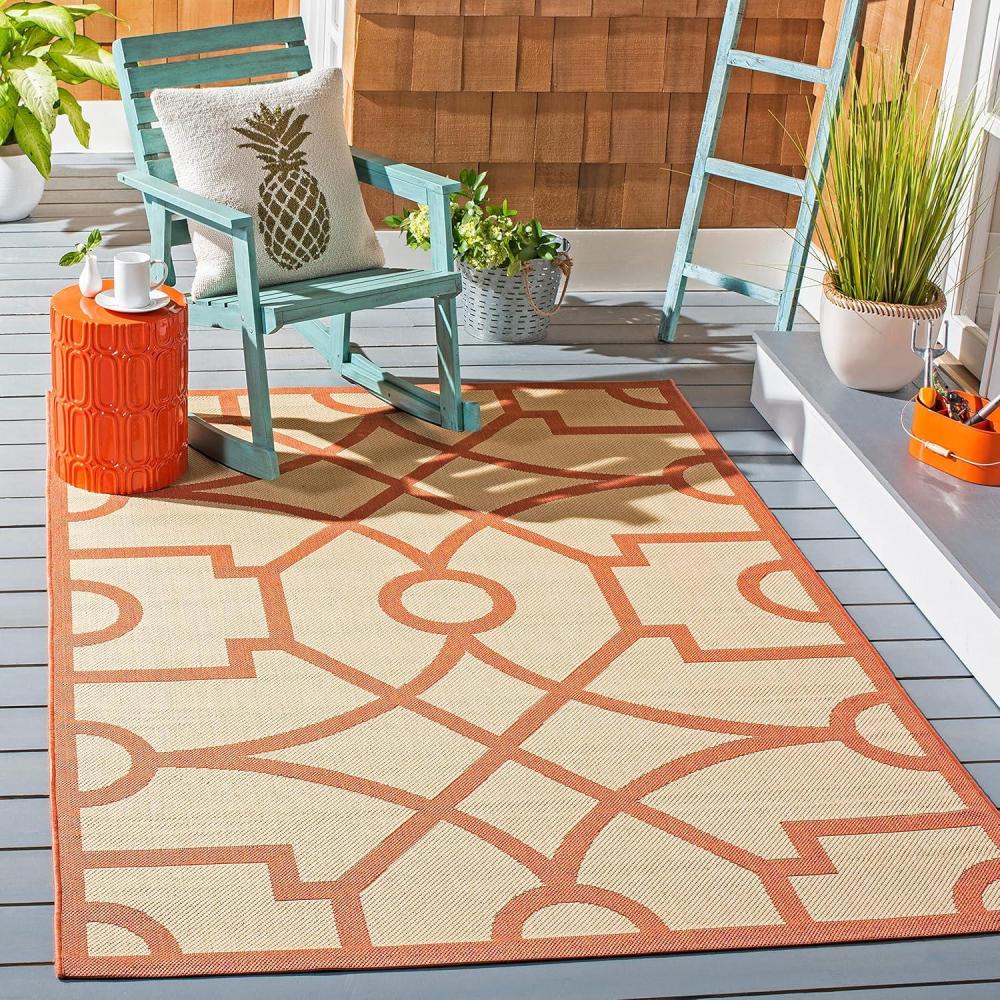 imageMartha Stewart x SAFAVIEH Outdoor Area Rug Collection  8 x 112quot Beige ampamp Terracotta Weather Resistant ampamp Washable Ideal for Patio Backyard Mudroom Deck Dining Space MSR4121JBeigeTerracotta