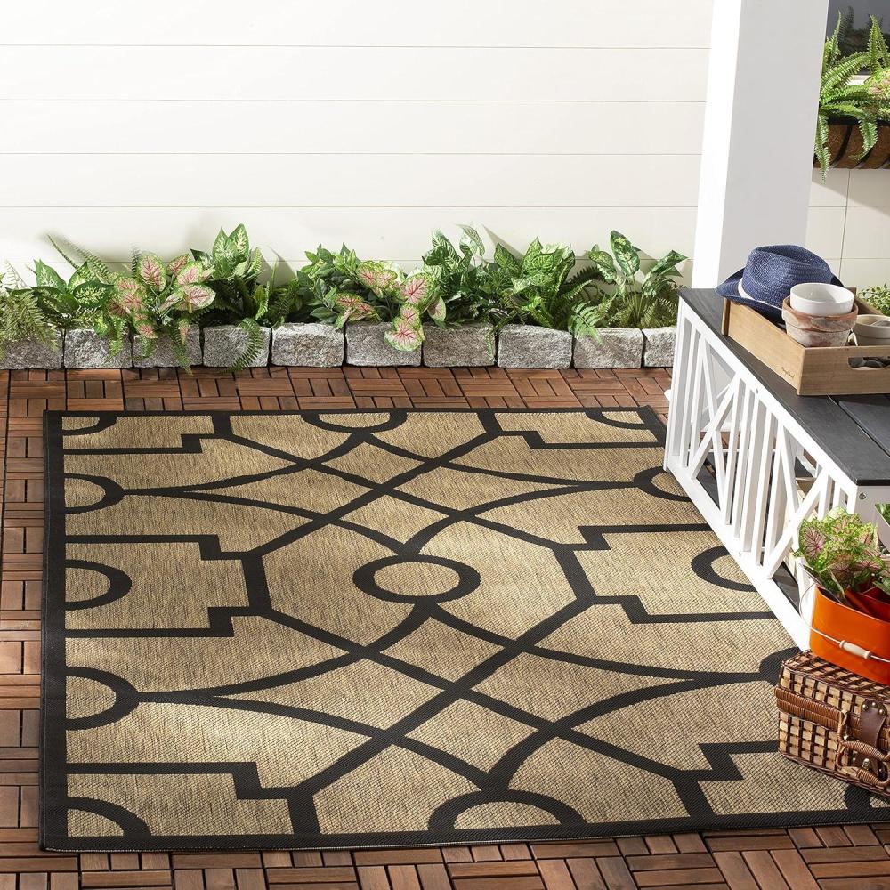 imageMartha Stewart x SAFAVIEH Outdoor Area Rug Collection  8 x 112quot Beige ampamp Terracotta Weather Resistant ampamp Washable Ideal for Patio Backyard Mudroom Deck Dining Space MSR4121JDark BeigeBlack