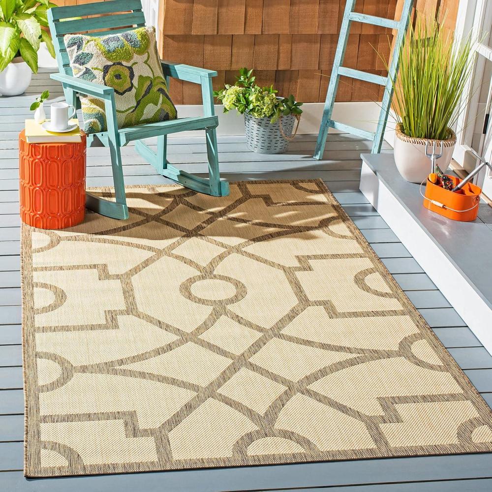 imageMartha Stewart x SAFAVIEH Outdoor Area Rug Collection  8 x 112quot Beige ampamp Terracotta Weather Resistant ampamp Washable Ideal for Patio Backyard Mudroom Deck Dining Space MSR4121JBeigeDark Beige