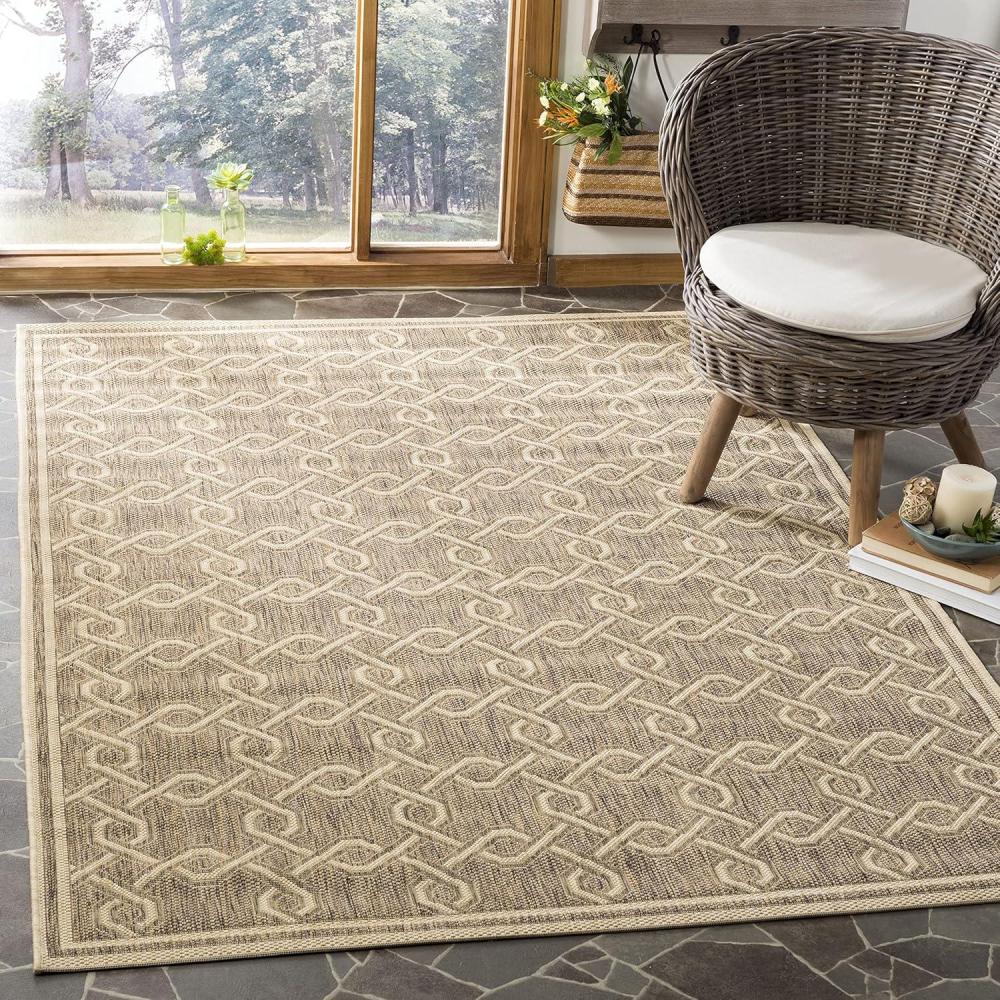 imageMartha Stewart x SAFAVIEH Outdoor Area Rug Collection  8 x 112quot Brown ampamp Cream Weather Resistant ampamp Washable Ideal for Patio Backyard Mudroom Deck Dining Space MSR425322