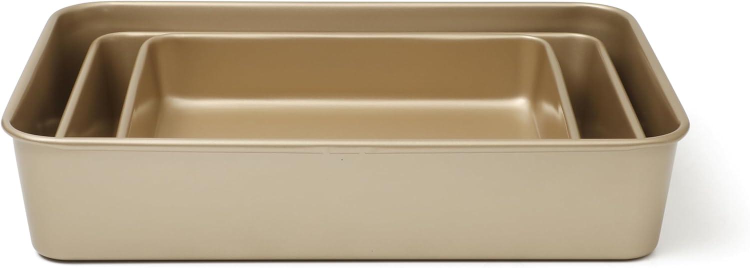 imageMartha Stewart Gallen 3Piece Cookie Sheet Set 13quot 15quot 17quot Baking Pans Ceramic Nonstick PFAFree Carbon Steel Champagne Oven Safe to 450F WarpResistant Easy to Clean Taupe