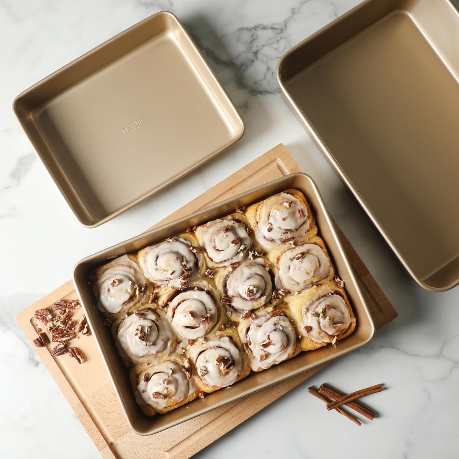 imageMartha Stewart Gallen 3Piece Cookie Sheet Set 13quot 15quot 17quot Baking Pans Ceramic Nonstick PFAFree Carbon Steel Champagne Oven Safe to 450F WarpResistant Easy to Clean Taupe