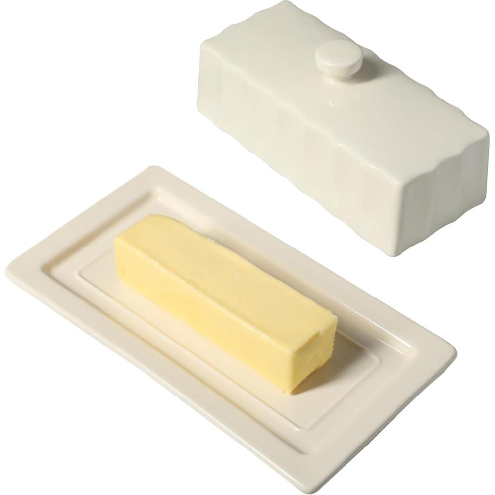 imageMartha Stewart Broadbrook Stoneware Butter Dish with Lid Rectangular Covered Butter Keeper 81 x 44 x 3 Inches Classic Cream Glaze Dishwasher Safe Ceramic Storage for Counter or Table