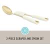 Martha Stewart Lockton 2-Piece Kitchen Scraper and Spoon Set – Stainless Steel and Nylon Cooking Utensils with Linen Handles and Gold Accents, Durable Heat-Resistant Tools